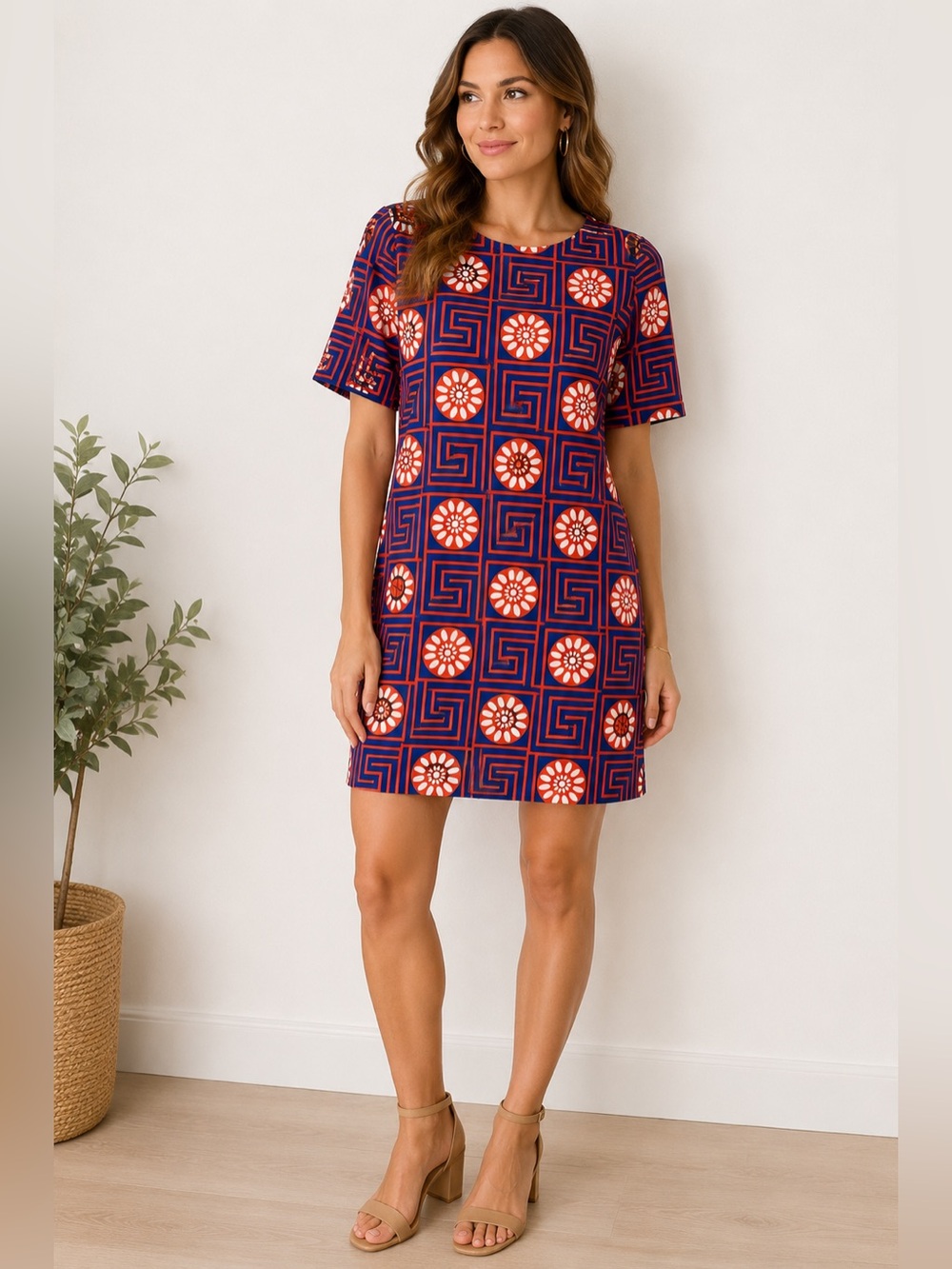 Tracy Negoshian Geometric Print Shift Dress Size M